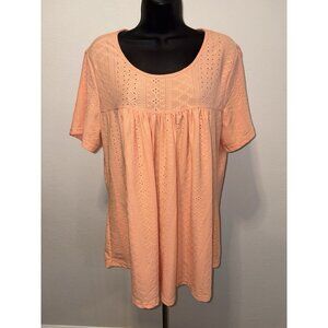 Your Style Womens 2XL Blouse Top Pullover Gathered Bodice Eyelet Details Peach